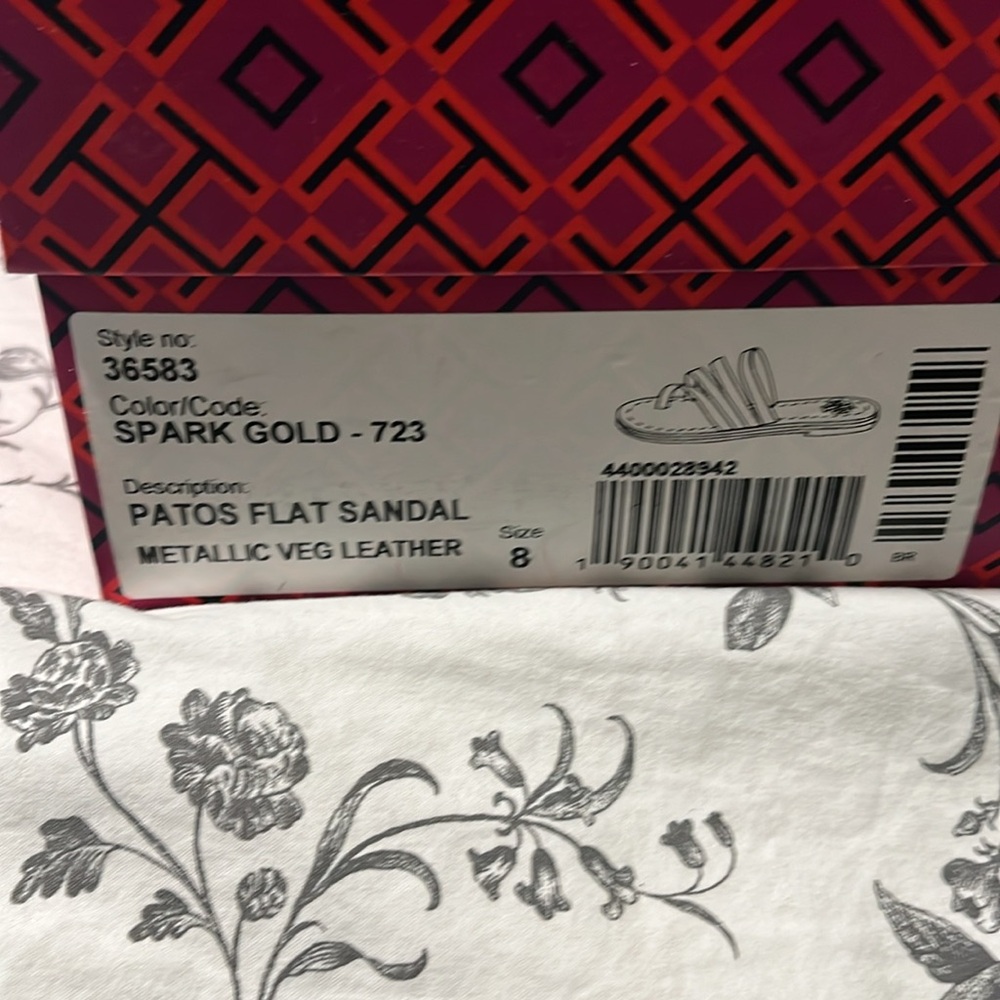 Tory Burch Gold Sz 8 Patos Flat Sandal - Picture 2 of 6